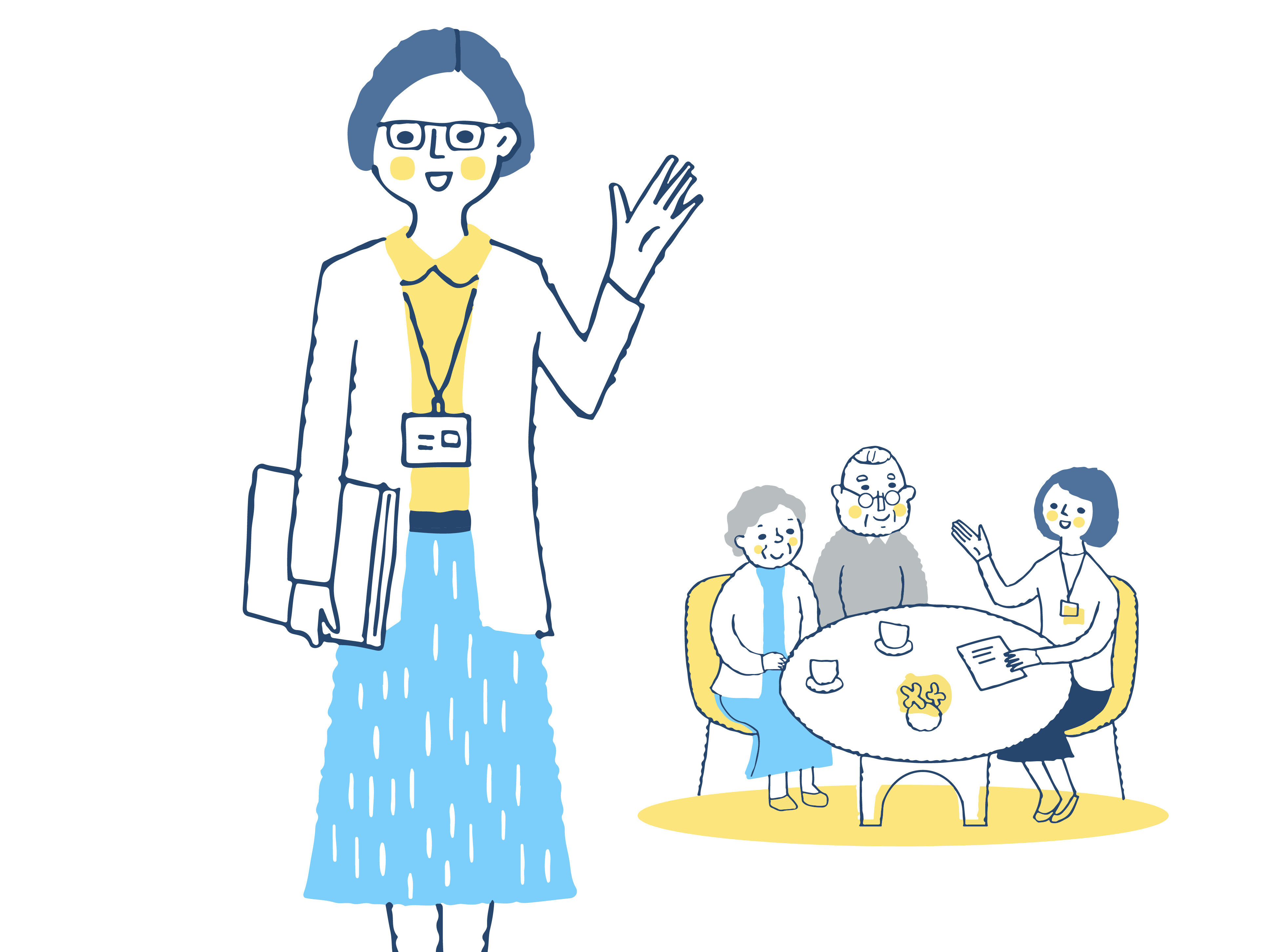 介護スタッフと相談している高齢者